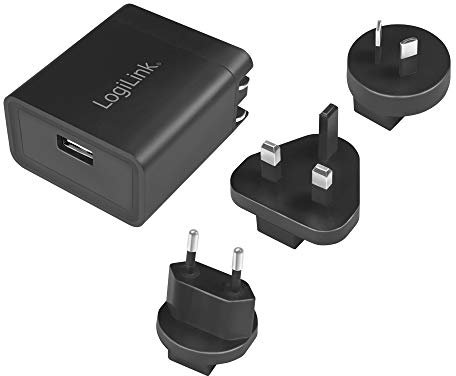LogiLink PA0187 - USB Steckdosenreiseadapter (2.1A - Fast Charging, 10.5W) mit 3 Adaptern für mehr als 100 Länder und 4X Schutz (Überlade-, Tiefentlade-, Kurzschluss- und Überlastschutz)