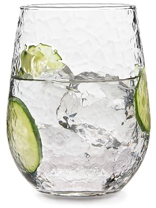 Libbey Hammered Stemless All-Purpose Wine Glasses, 17-ounce, Set of 8