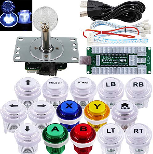 SJ@JX Arcade Game Controller USB Encoder DIY Kit LED Cherry MX Microswitch Lamp Button 4-8way LED Joystick Gamepad Code Board for Xbox 360 Nintendo Switch Hit Box Raspberry Pi PS3 PC Andriod