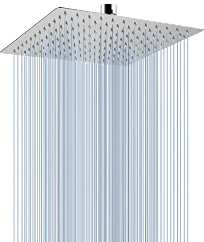 25cm Großer Regenbrause - Voolan Quadrat Hochdruck Duschkopf aus Edelstahl 304 - Komfortables Duscherlebnis auch bei Niedrigem Wasserdruck - Installierbar an der Wand oder Decke (Chrom)