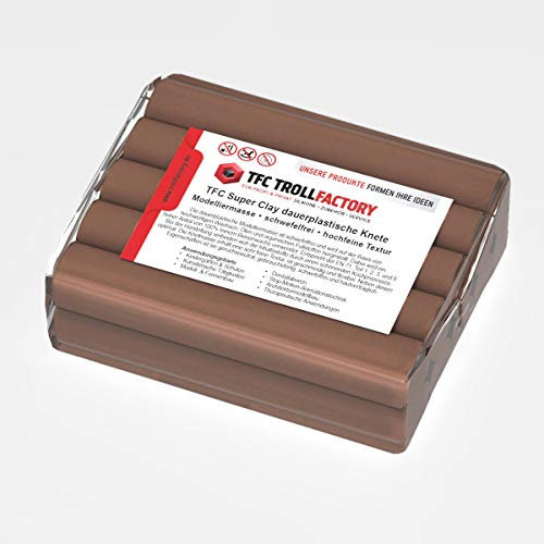 TFC SuperClay I dauerplastische Knete I Modelliermasse I hergestellt aus hochwertigen Wachsen (100% Bienenwachs) und Ölen I braun, 500g