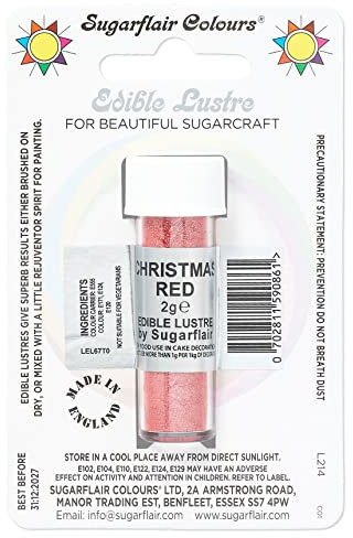 Sugarflair Christmas Red Edible Lustre Dust, Add a Lustrous Shine to Cakes or Decorations. Brush On or Add Rejuvenator to Create Eye-Catching Edible Paint, Gives Shine to Your Bakes - 2g