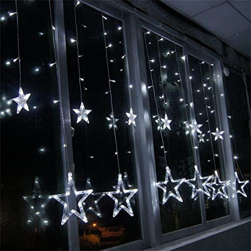 138 LEDs 2m 12 Sterne Lichterkette Sternenvorhang Warmweiß,Sterne Lichtervorhang,Lichtervorhang Weihnachten Fenster,LED Lichterkette,Sterne Vorhang Lichter, Party, Hochzeit, Balkon, Deko