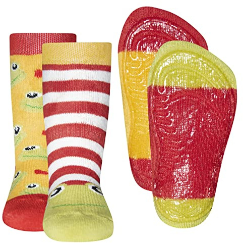 EWERS 2er-Pack Stoppersocken mit Frosch-Motiv, Socken mit Antirutschsohle für Mädchen, Anti-Rutsch-Socken mit Gummisohle, MADE IN EUROPE, 2 Paar rutschfeste Kindersocken, Größen 18-34