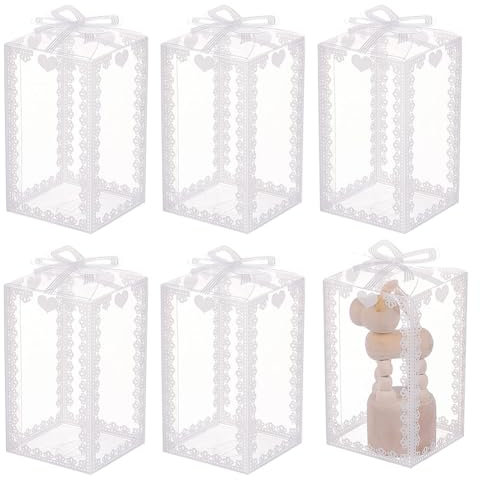 BENECREAT 28PCS Cajas de Regalo de Plástico Transparente Rectángulo Patrón de Nudo 6x6x10.5cm Cajas de Regalo para Bodas, Fiestas de Cumpleaños y Decoración del Hogar