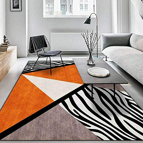 Kurzflor Teppich Wohnzimmer Teppich Orange geometrisches Schwarz-Weiß-Muster Wohnzimmer/Schlafzimmer/Arbeitszimmer/Couchtisch—100*160