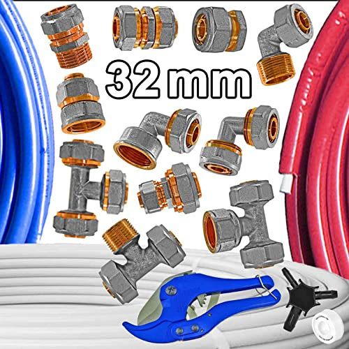 32mm alle 32er Schraubfittings | Komplettsystem | für Aluminium Mehrschichtverbundrohr ∅ 32 x 3,0mm >>> Teflonband 10m 5 Rollen mit Rabatt