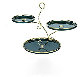 Dessert Display Stand Ceramic Three-tier Cake Stand Household Round Dessert Fruit Plate Suitable for Afternoon Tea Wedding and Birthday (White and Green) (Color : Green plane)