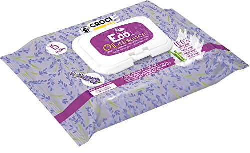 Croci – Reinigungstücher für ökologische Hunde, Desinfektionstücher für Hunde und Katzen, 100 % biologisch abbaubarer Bambus, mit aromatherapeutischer Wirkung, mit ätherischen Ölen, Lavendel – 15 Stk