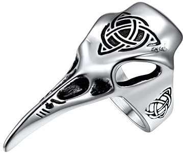 U7 Biker Ring mit Rabe Schädel Edelstahl Odin Rabe Ring Wikinger Statement Ring Hip Hop Street Style Modeschmuck Accessoire für Ehemann Freund(Ring Größe 64)