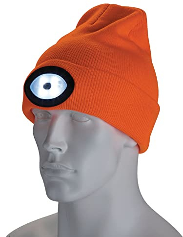 Draper 10015 Beanie Hat with Rechargeable Torch, One Size, 1W, 100 Lumens, High-vis Orange