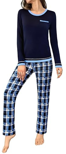Marvmys Pigiama Donna Cotone Maniche Lungo Pantaloni a Quadri con Tasche