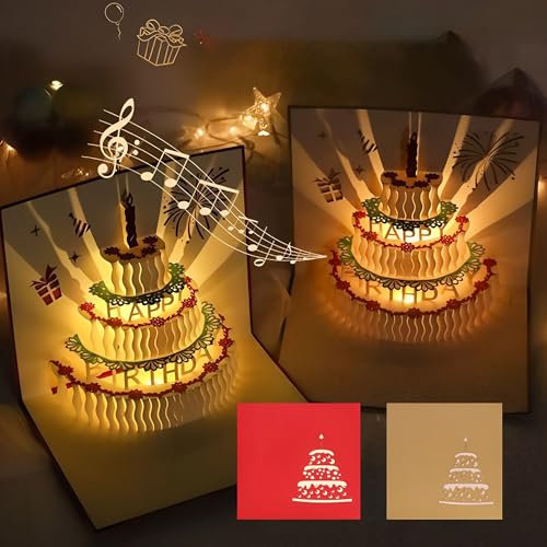 Glückwunschkarten, 3D Geburtstagstorte, Pop Up Grußkarte, änner & Frauen, beste Freundin, Schwester, Bruder, Mutter, Vater, Ehemann, Ehefrau, Weihnachten, Umschlägen