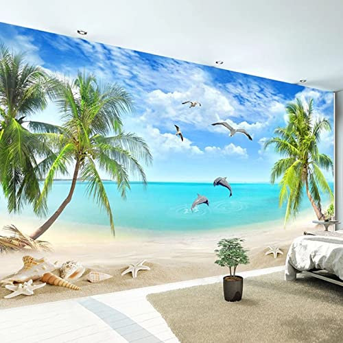 XTSWallpaper Plage Arbres Paysage 400X280Cm Papier Peint Photo 3D Optique Trompe L Oeil | Déco Mural Tableaux Muraux Photo Mural Décor Motif Poster Géant Stickers Muraux Optique Fond Effet
