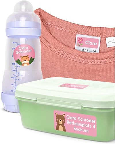 melu kids® Étiquettes autocollantes personnalisable pour vêtements et objets (100 pièces), autocollants personnalisés de la garderie à l'école, imperméable et de différentes tailles - rose
