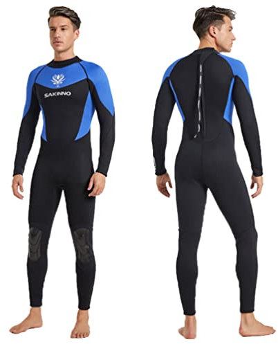 YuanDiann Hommes 3mm Néoprène Combinaison Épaissir Chaud Protection solaire Surf Surf Plongée Snorkeling Dos Fermeture éclair Tout le corps Chaud Combinaison de plongée Bleu XL