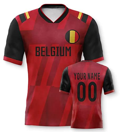 Belgien Personalisiertes Weltmeisterschaft Fussball Trikot mit Ihrem Namen und Nummer für Herren Damen Kinder Casual Sport Fan T-Shirt Trikot Geschenk Rot