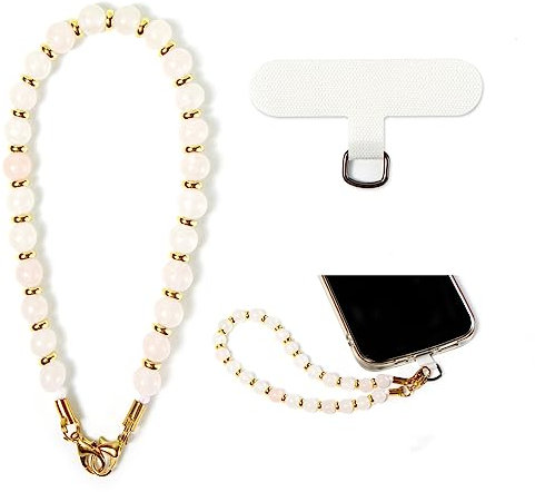 Phone Charm with Beaded Marble, Cell Phone Lanyard with Tether Tab, Phone Chain Strap, Hands-Free Wrist Strap, Phone Strap for Women Compatible with iPhone 14 Pro Max/ 13 Pro Max/ 12 Pro Max/ 11(Pink)