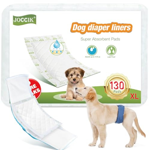 Dog Diaper Liners 130ct Super Soft and Absorbent Dog Diaper Booster Pads for Male Dog Belly Bands or Female Dog Diapers(X-Large, 130pcs)