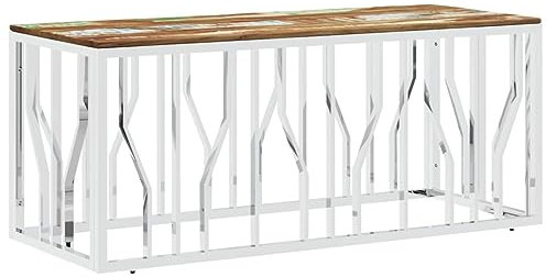 vidaXL Couchtisch, Beistelltisch mit viel Platz für Snacks Getränke, Sofatisch für Wohnzimmer, Tisch Kaffeetisch Telefontisch, Silbern Edelstahl Altholz Massiv