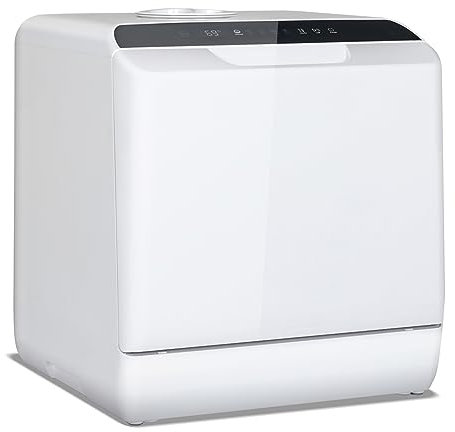eklipt Mini Geschirrspüler,Tischgeschirrspüler Freistehender Tragbarer Geschirrspüler mit 5+1 Programme, Spülmaschine Integriertem 5 Liter Wassertank, mit/ohne Wasseranschluss (White)