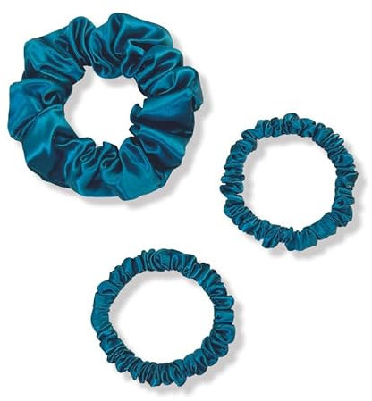 townssilk Seidenhaarschlaufe,100% reine Maulbeerseide, 22 Momme,haarschonend,luxuriös,federnd,Haargummis.3 Stück peacockblue