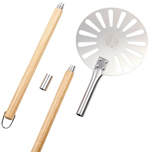 Pizza Turning Peel 9 Perforated Aluminum Round Pizza Peel Turner with Long Wood Handle 2 Sizes in 1 Non Stick Pizza Paddle for Homemade Pizza Bread Outdoor Pizza Oven Accessories