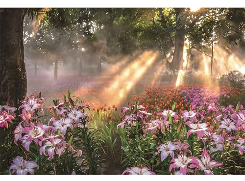 Ttincceer Primavera jardín telón de Fondo 150x100cm Bosque Flores floreciente fotografía Fondo Selva Tropical Sol Lirio tulipán Floral fotografía telón de Fondo recién Nacido bebé Ducha Banner
