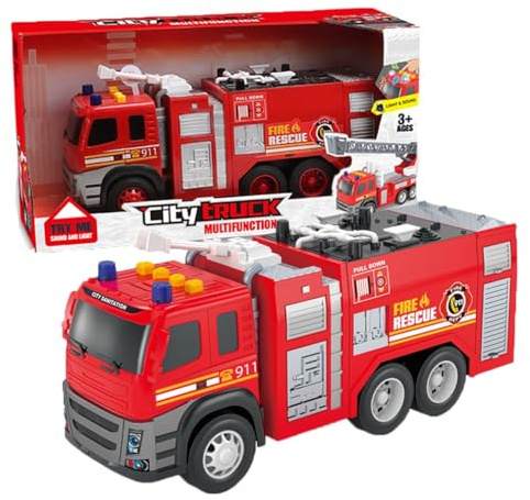 Camion Pompieri Luci e Suoni Camion Pompieri Giocattolo Grande per Bambini con Movimento a Frizione Luci Lampeggianti & Sirene Veicolo Giocattolo di Emergenza
