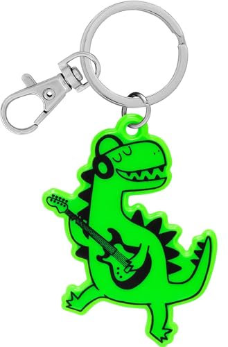 GRUSS & CO Reflektor neon Motiv Dino | Figürlicher Neon-Reflektor, Schlüsselring und Karabiner, Reflektoranhänger | 70137