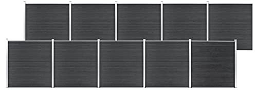 SECOLI WPC Zaun-Set, 10 Elemente, 1737x186 cm, Grau, Sichtschutzzaun, Windschutz, Gartenzaun, Komplettset