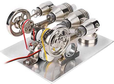 Asixxsix Stirlingmotor-Maschine, 4-Zylinder-Stirlingmotor, Miniatur-Heißluft-Stromgenerator, Physiklabor, Lehrmodell, Werkzeug, Motormodell, Lernspielzeug, Stromgenerator