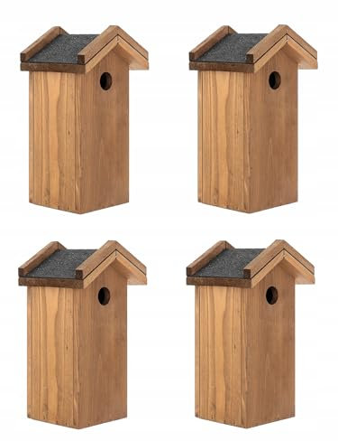 MAZUR 4X Nistkasten zum Aufhängen | Vogelhaus | Nistkästen | handgemacht in Europa | für Meisen, Kleinvöge & Wildvögel | Wetterfest aus robusten Kiefernholz | Nisthaus | Hand Made |Garten und Balkon