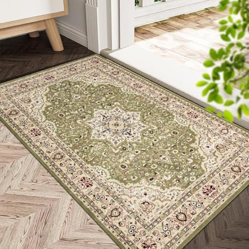 Rugs Inn Rome Door Mats - Super Soft Washable Kitchen Mats Indoor - Vintage Design Door Mat for Back & Front Door Entrance Small Floor Mat (Green, 60 x 110 cm)