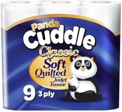 Panda Cuddle Rolls Toilet Tissue 3 Ply – Soft Quilted Toilet Rolls Tissue for Everyday Family Use – Strong & Absorbent Bathroom Paper (Classic, Pack of 9)