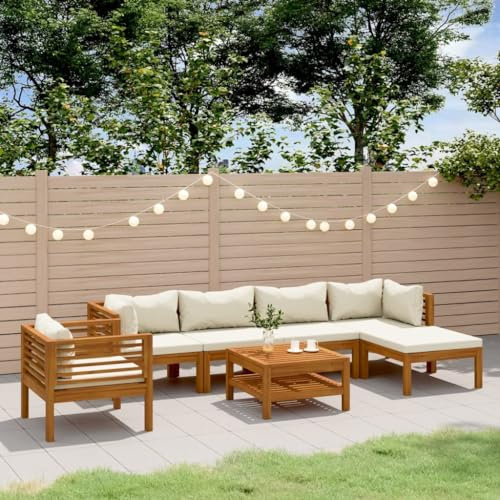 Willood Garten Lounge Set mit Auflage Terrasse Balkonmöbel 2X Eckteil + 2X Mittelteil + Sessel + Fußstütze + Tisch
