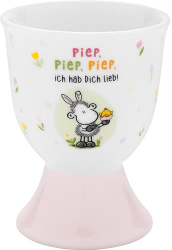 Sheepworld Eierbecher mit Motiv Piep | Porzellan-Eierbecher mit Stehfuß, Höhe 6,8 cm, verpackt in Geschenk-Banderole | Geschenk Ostern, Osternest, Osterdeko | 70263