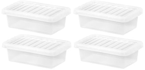 (Pack of 4) - 4L Litre Small Plastic Storage Boxes with Lid Clear Transparent Storage Boxes Lightweight Durable Multipurpose Nestable Stackable Storage Organiser 32cm X 20cm X 10cm Made in UK