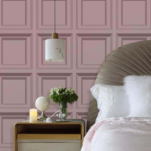Tarwanear Pink Wallpaper Embossed Tartan 3D Effect Retro Wooden Panelling Wallpaper Roll Feature Wall Home Faux Wood Panel Wainscot Board Panel Wallpapers for Living Room Bedroom Office