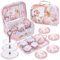 deAO Tea 22 Piece Die-cast Pretend Role Set & Portable Carry Case Party Playset Toy Play Kitchen Accessories for Toddlers Children Girls Red for Christmas