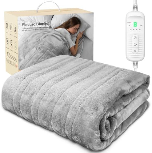 DAONEG Coperta Termica, Coperta Riscaldante Elettrica 160 x 130 cm, Morbida Flanella, 9 Livelli di Temperatura, Timer 10H, Lavabile in Lavatrice, Riscaldamento Rapido, Protezione da Surriscaldamento