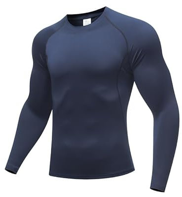 HDAKDDHG Men's Compression Long Sleeve Quick Dry Wicking T-Shirt Sun Protection Running Training Base Layer Tops Blue