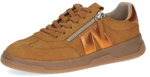 Caprice Damen Sneaker flach aus Leder mit Reißverschluss, Orange (Curry Comb), 41 EU
