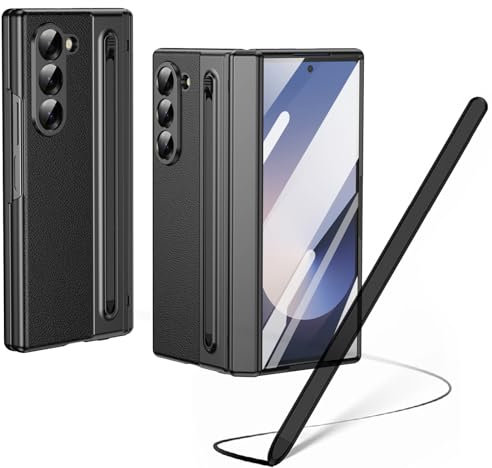 Étui pour Galaxy Z Fold6 avec Un Stylet, étui Fold 6 avec Protecteur d'écran Avant + Emplacement pour S Pen + Protection de charnière, étui en Cuir pour Samsung Galaxy Z Fold6-Noir