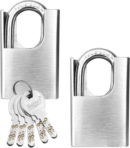Heavy Duty Padlocks by Smith’s® | 60mm x 40mm | 2 Pack | Stainless Steel | 10 Keys | Perfect for Warehouse, Container, Garage, Shutter, Gate, Chain, Shed Lock