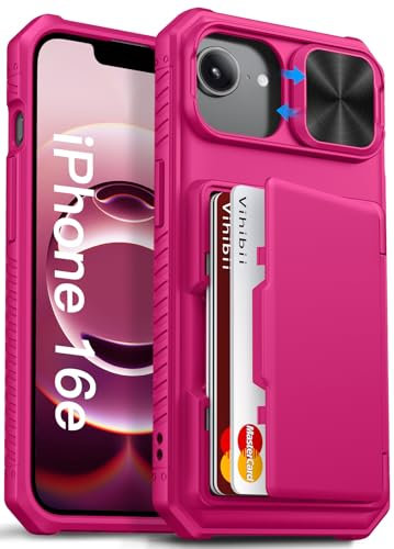 Vihibii Custodia per iPhone 16e, con scomparto per carte di credito (4 carte) [RFID Blocker] e protezione per fotocamera, protezione militare, antiurto, antigraffio, robusta, per iPhone 16e 2025 6.1,