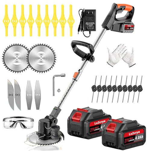 Rasentrimmer Mit Akku Für Makita Rasentrimmer, 4 in 1 Akku Rasentrimmer Mit 2X2.0Ah Akku Und 4 Arten Klingen, Leicht Akku Freischneider für Rasen, Garten