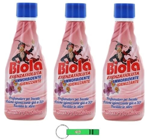 3x Biolà Essenza Assoluta Profumatore Ammorbidente - Hochkonzentrierter Wäscheerfrischer Narzisse und Orchidee, Duft-Wäsche 250ml + Beni Culinari Kostenloser Schlüsselanhänger