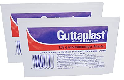 Guttaplast Hornhautpflaster mit Salicylsäure zur Entfernung von Hühneraugen, Schwielen, Warzen Sparset 2 Pflaster plus Duschgel von Pharma Perle