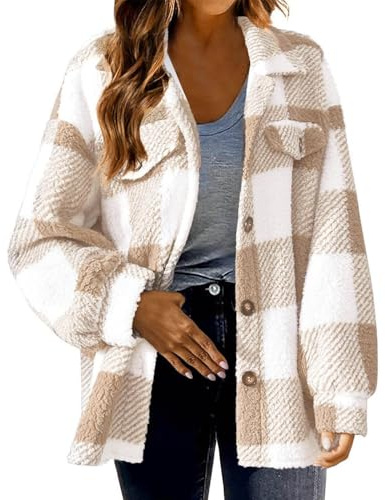 Giaccone Invernale Donna a Quadri Oversize Curvy Giacche Pile Senza Cappuccio Plaid Flanella Giacca Da Camera Con Bottoni Morbido Comodo Giubbotti Firmati Manica Lunga Cappotto Elegante Mezza Stagione